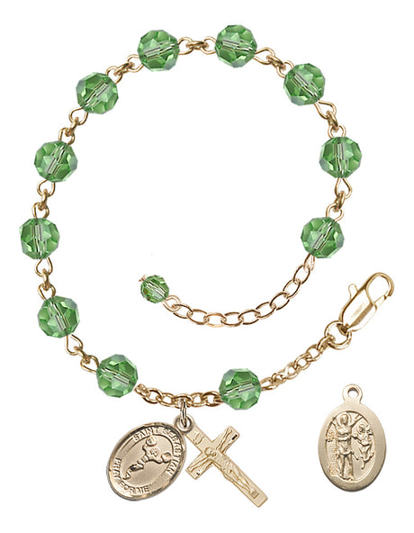 Saint Sebastian Cheerleading Rosary Bracelet - 14K Gold Filled - August - Peridot