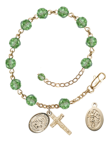 Saint Sebastian Wrestling Rosary Bracelet - 14K Gold Filled - August - Peridot