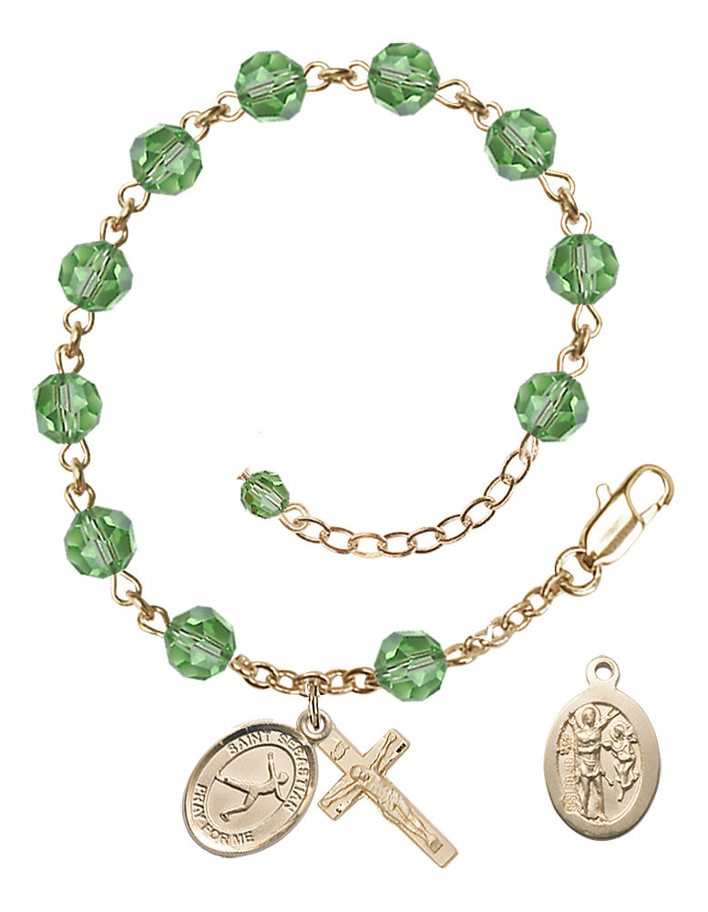 Saint Sebastian Figure Skating Rosary Bracelet - 14K Gold Filled - August - Peridot