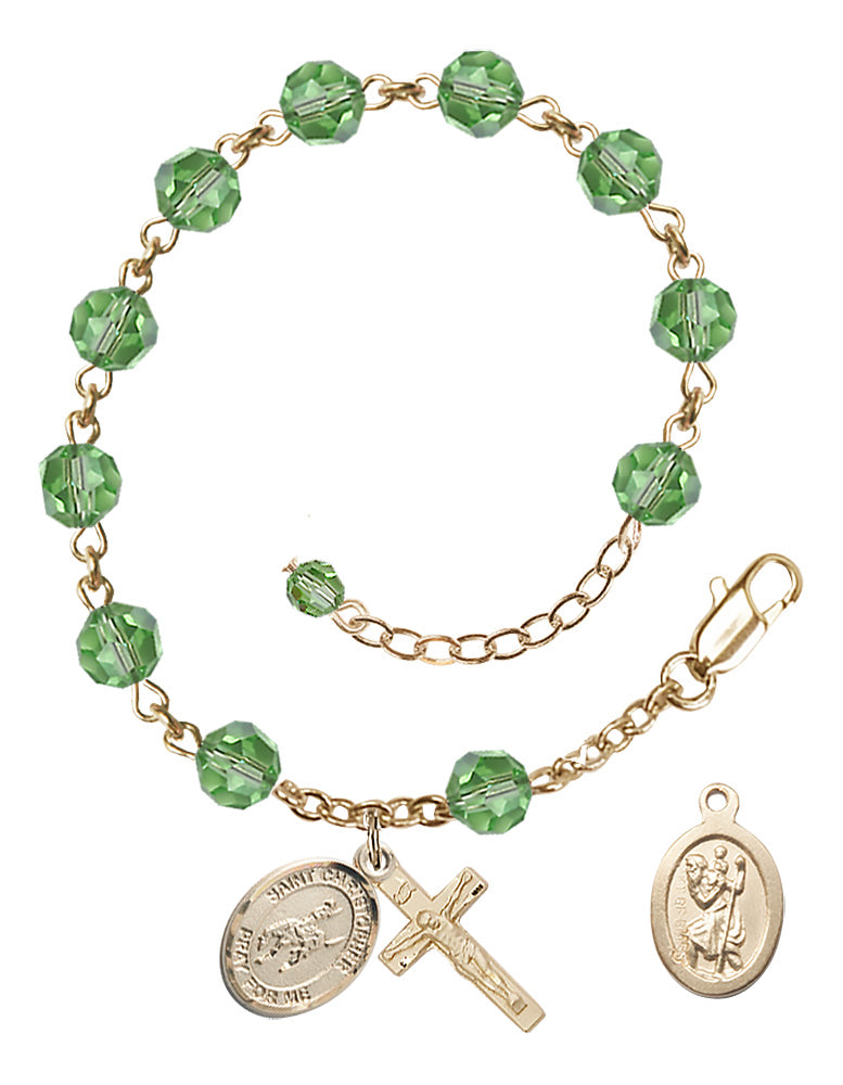 Saint Christopher Rodeo Rosary Bracelet - 14K Gold Filled - August - Peridot