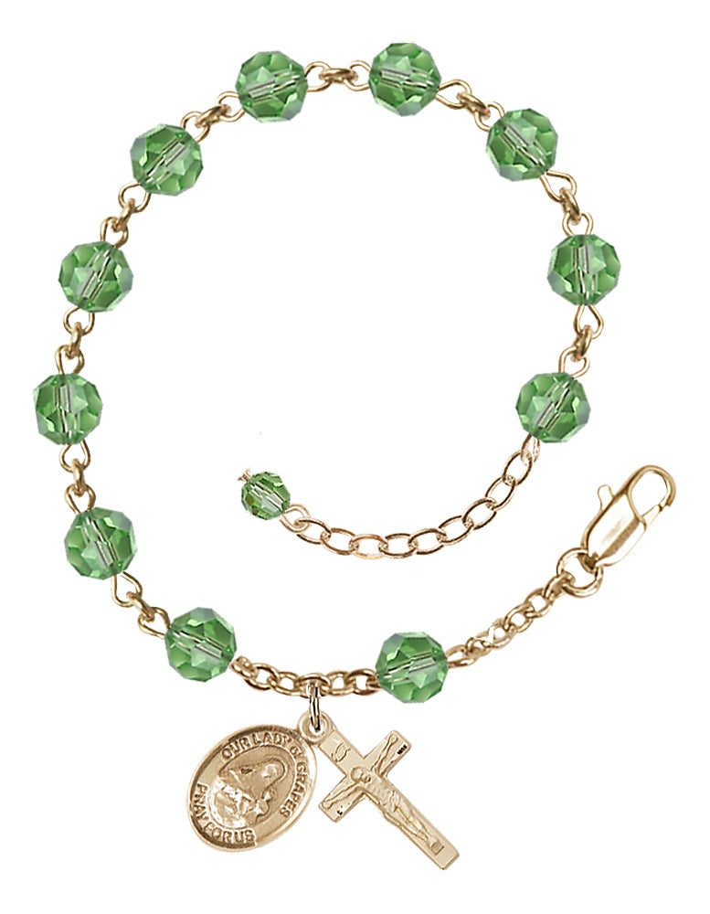 Our Lady of Grapes Rosary Bracelet - 14K Gold Filled - August - Peridot