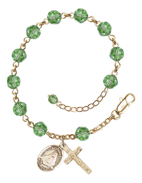 Saint Rose Philippine Duchesne Rosary Bracelet - 14K Gold Filled - August - Peridot