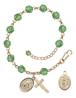 Saint Sebastian Basketball Rosary Bracelet - 14K Gold - August - Peridot