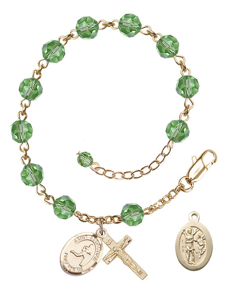Saint Sebastian Track and Field Rosary Bracelet - 14K Gold - August - Peridot
