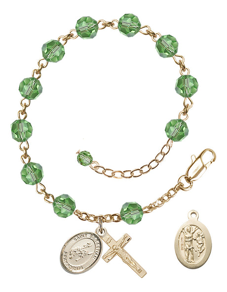 Saint Sebastian Rodeo Rosary Bracelet - 14K Gold - August - Peridot