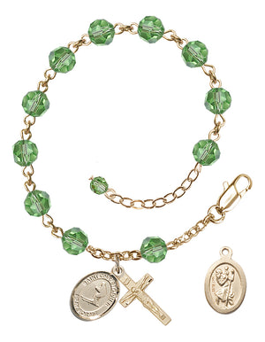 Saint Christopher Skiing Rosary Bracelet - 14K Gold - August - Peridot