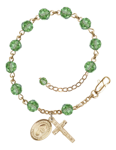 Saint Sharbel Rosary Bracelet - 14K Gold - August - Peridot
