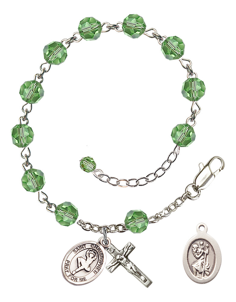 Saint Christopher Dance Rosary Bracelet - Sterling Silver - August - Peridot
