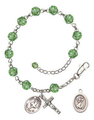 Saint Christopher Dance Rosary Bracelet - Sterling Silver - August - Peridot