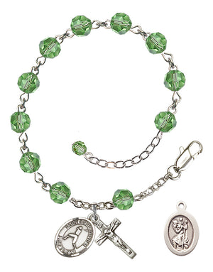 Saint Christopher Baseball Rosary Bracelet - Sterling Silver - August - Peridot