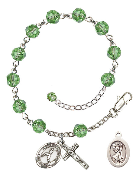 Saint Christopher Baseball Rosary Bracelet - Sterling Silver - August - Peridot