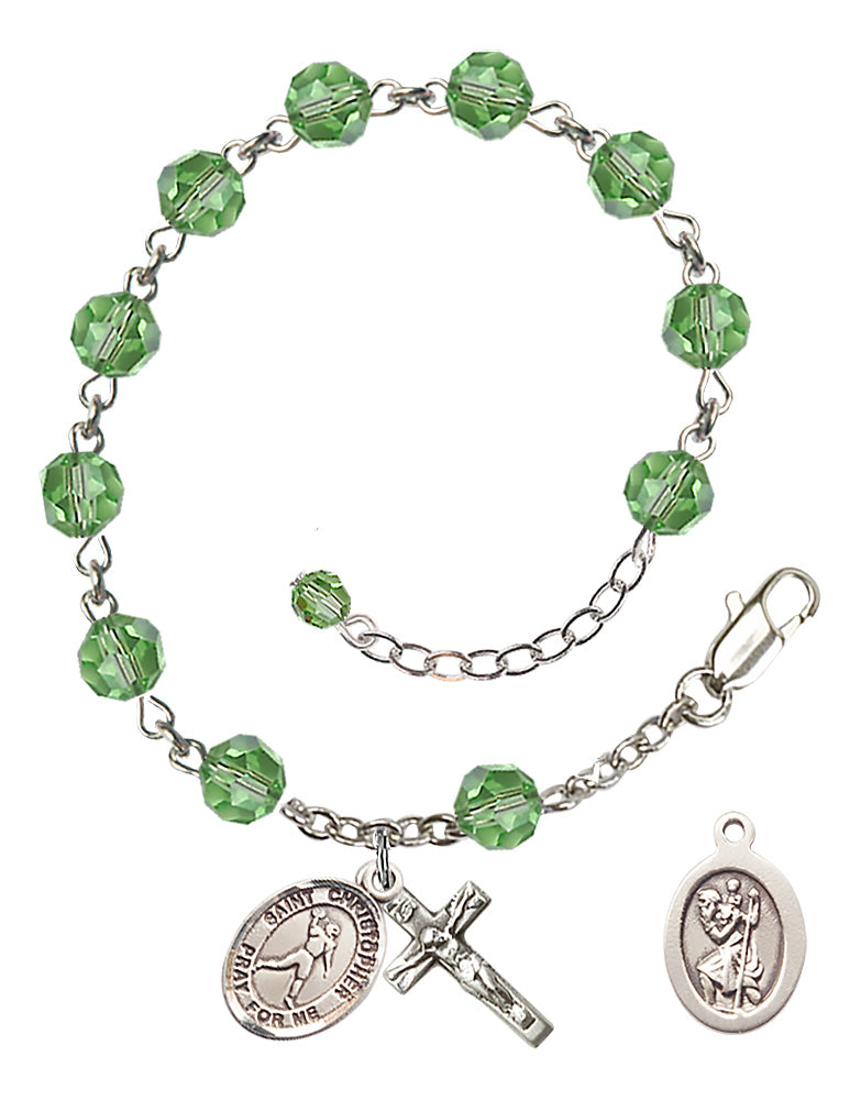 Saint Christopher Football Rosary Bracelet - Sterling Silver - August - Peridot