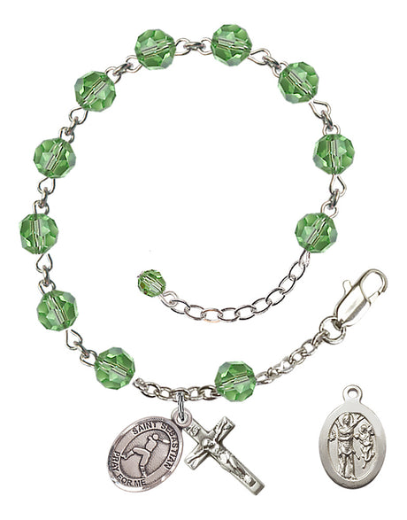 Saint Sebastian Baseball Rosary Bracelet - Sterling Silver - August - Peridot