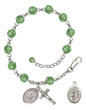 Saint Sebastian Skiing Rosary Bracelet - Sterling Silver - August - Peridot