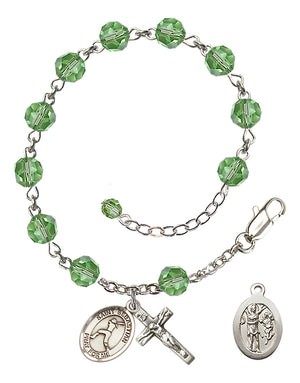 Saint Sebastian Softball Rosary Bracelet - Sterling Silver - August - Peridot