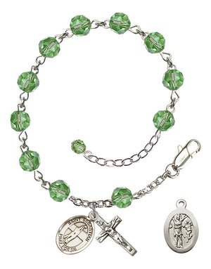Saint Sebastian Volleyball Rosary Bracelet - Sterling Silver - August - Peridot