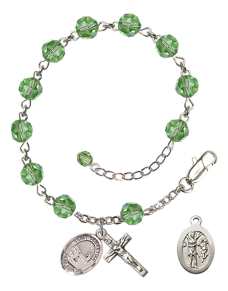 Saint Sebastian Fishing Rosary Bracelet - Sterling Silver - August - Peridot