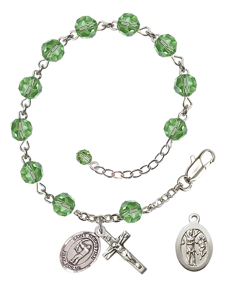 Saint Sebastian Archery Rosary Bracelet - Sterling Silver - August - Peridot