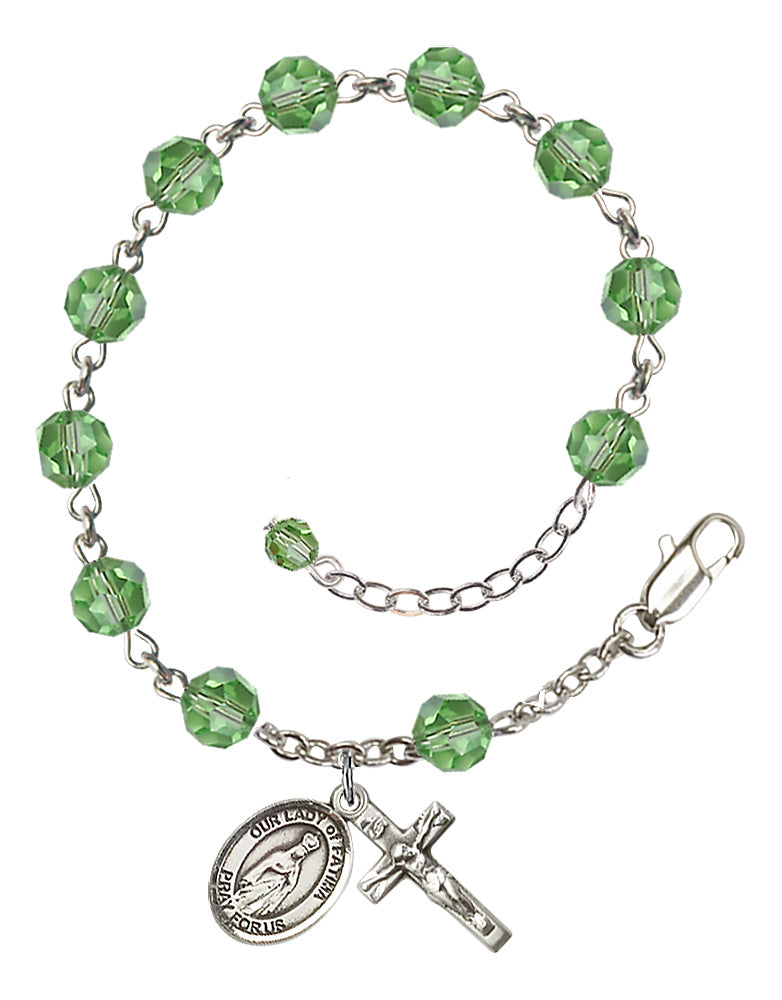 Our Lady of Fatima Rosary Bracelet - Sterling Silver - August - Peridot