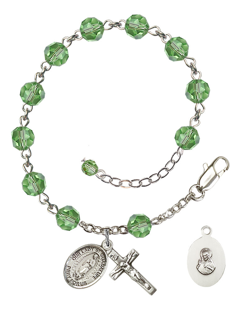 Our Lady of Guadalupe Rosary Bracelet - Sterling Silver - August - Peridot