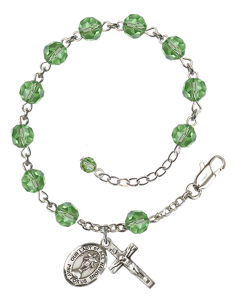 Our Lady of All Nations Rosary Bracelet - Sterling Silver - August - Peridot