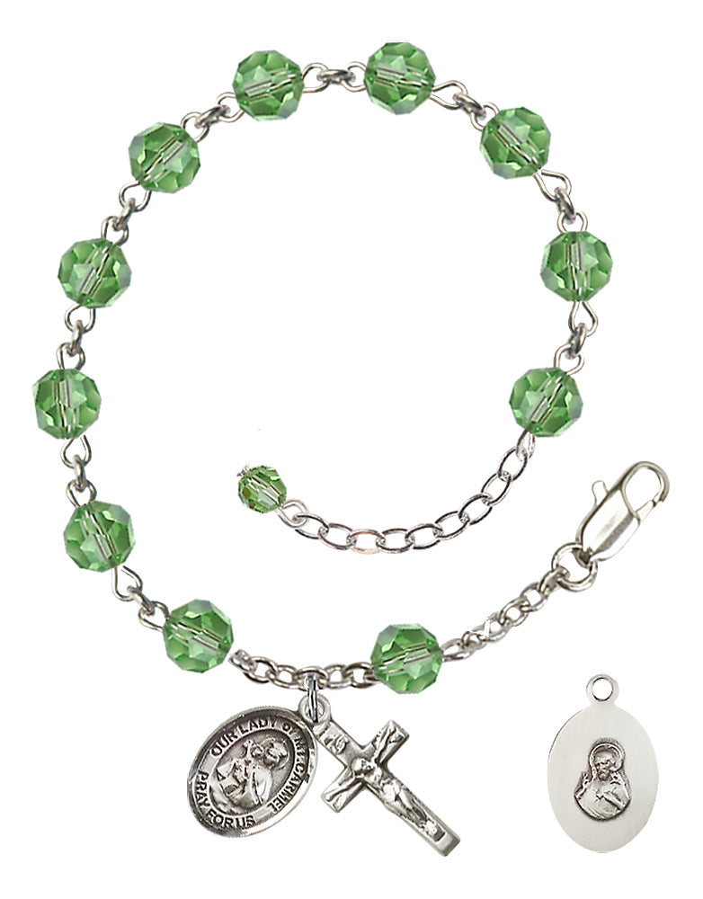 Our Lady of Mount Carmel Rosary Bracelet - Sterling Silver - August - Peridot