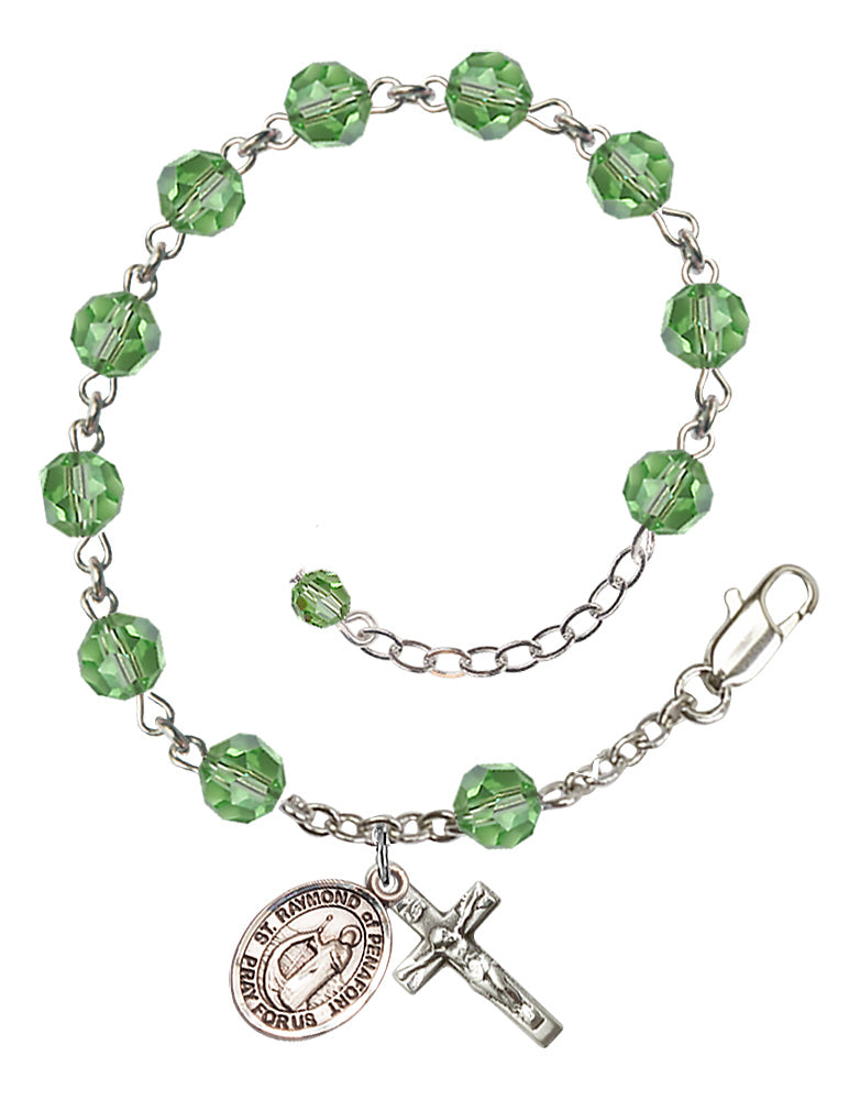 Saint Raymond of Penafort Rosary Bracelet - Sterling Silver - August - Peridot