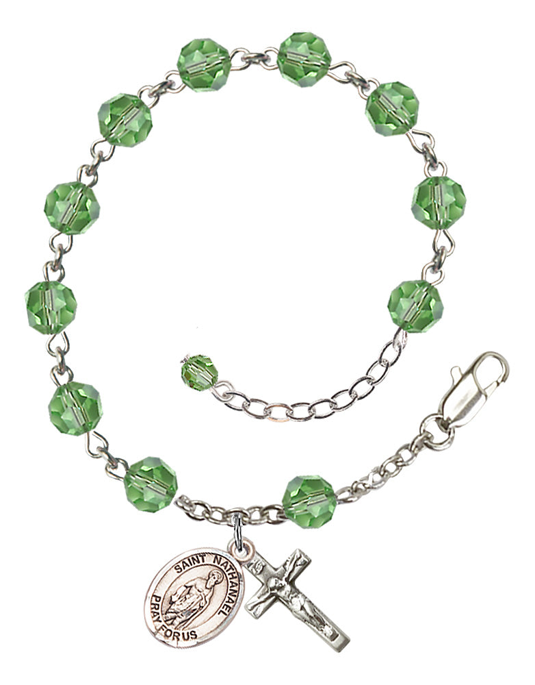 Saint Nathanael Rosary Bracelet - Sterling Silver - August - Peridot
