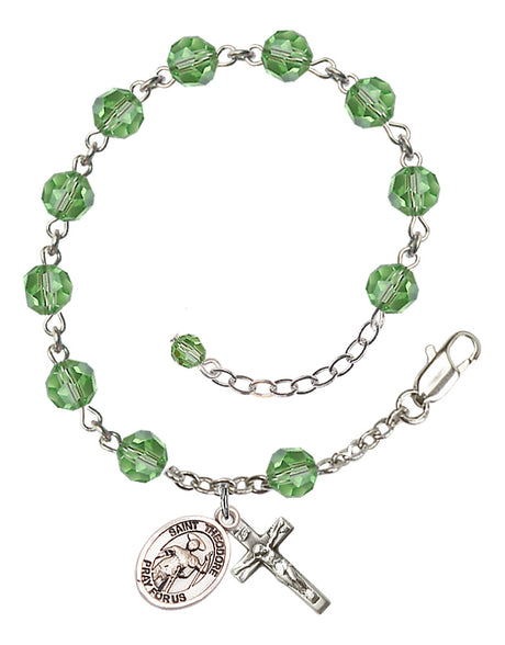 Saint Theodore Stratelates Rosary Bracelet - Sterling Silver - August - Peridot