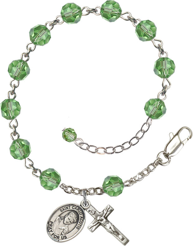Saint Carlo Acutis Rosary Bracelet - Sterling Silver - August - Peridot
