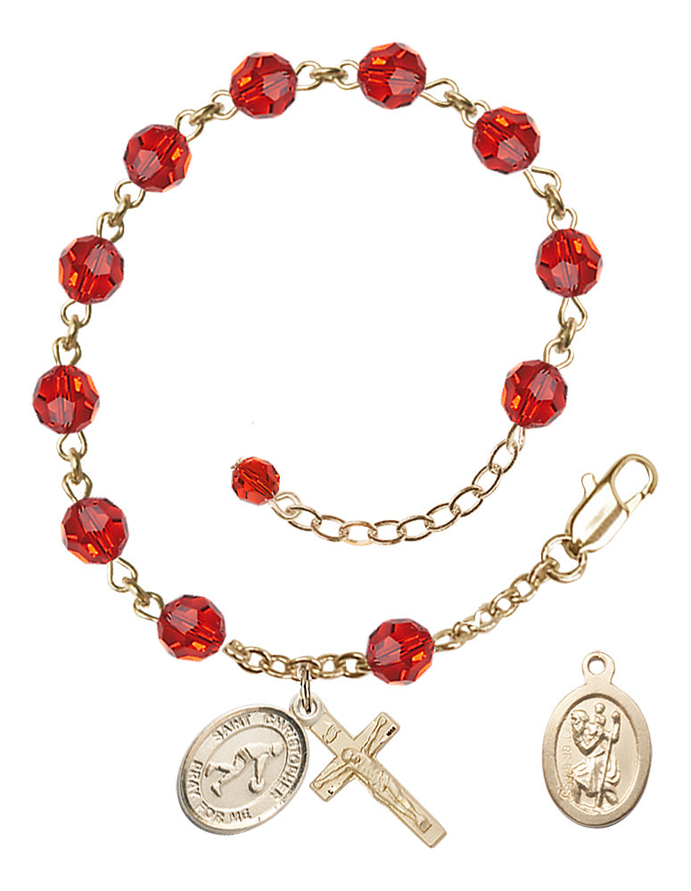 Saint Christopher Basketball Rosary Bracelet - 14K Gold Filled - July - Ruby