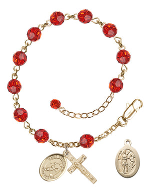 Saint Sebastian Soccer Rosary Bracelet - 14K Gold Filled - July - Ruby