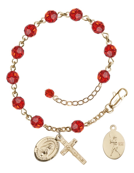Saint Rita Baseball Rosary Bracelet - 14K Gold Filled - July - Ruby