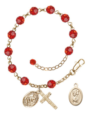 Saint Christopher Surfing Rosary Bracelet - 14K Gold Filled - July - Ruby