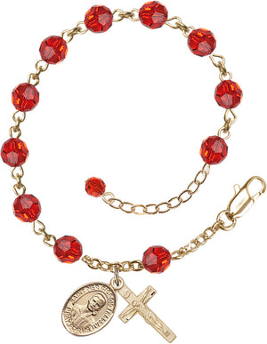 Blessed Pier Giorgio Frassati Rosary Bracelet - 14K Gold Filled - July - Ruby