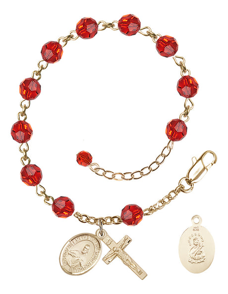 Scapular Rosary Bracelet - 14K Gold - July - Ruby