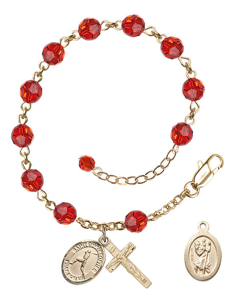 Saint Christopher Baseball Rosary Bracelet - 14K Gold - July - Ruby