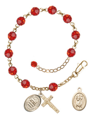 Saint Christopher Swimming Rosary Bracelet - 14K Gold - July - Ruby