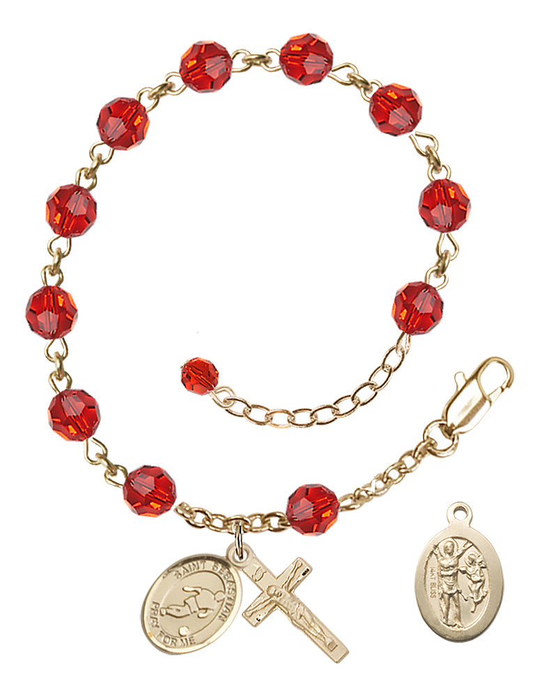 Saint Sebastian Soccer Rosary Bracelet - 14K Gold - July - Ruby