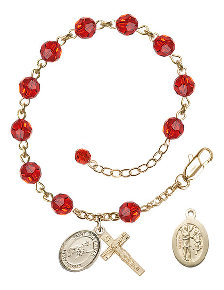 Saint Sebastian Rodeo Rosary Bracelet - 14K Gold - July - Ruby
