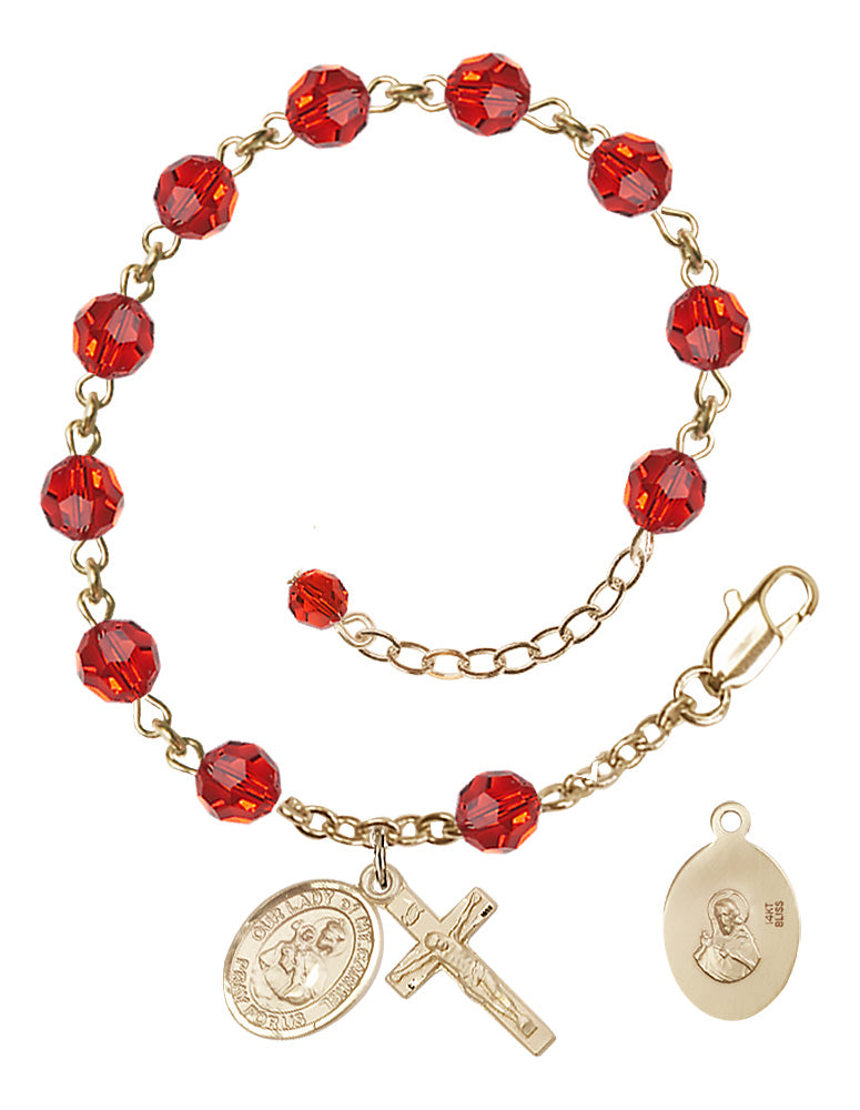 Our Lady of Mount Carmel Rosary Bracelet - 14K Gold - July - Ruby
