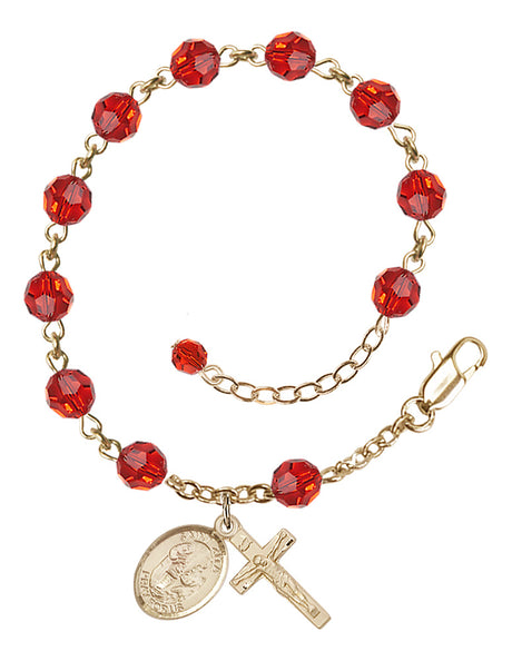 Saint Zita Rosary Bracelet - 14K Gold - July - Ruby