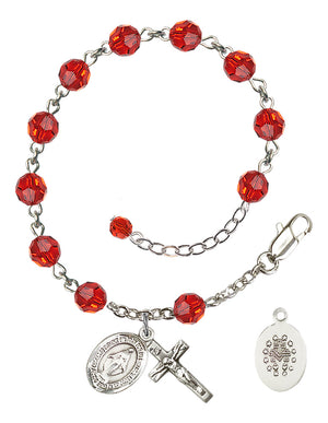 Miraculous Rosary Bracelet - Sterling Silver - July - Ruby