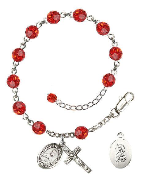 Scapular Rosary Bracelet - Sterling Silver - July - Ruby