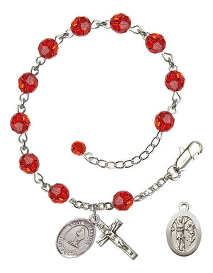 Saint Sebastian Skiing Rosary Bracelet - Sterling Silver - July - Ruby