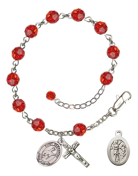 Saint Sebastian Rodeo Rosary Bracelet - Sterling Silver - July - Ruby