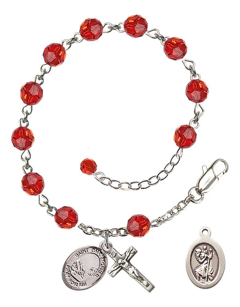 Saint Christopher Fishing Rosary Bracelet - Sterling Silver - July - Ruby