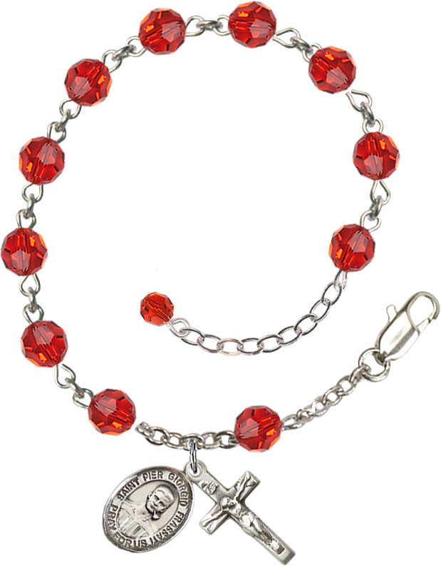 Blessed Pier Giorgio Frassati Rosary Bracelet - Sterling Silver - July - Ruby