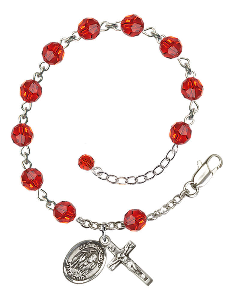 Saint Polycarp of Smyrna Rosary Bracelet - Sterling Silver - July - Ruby