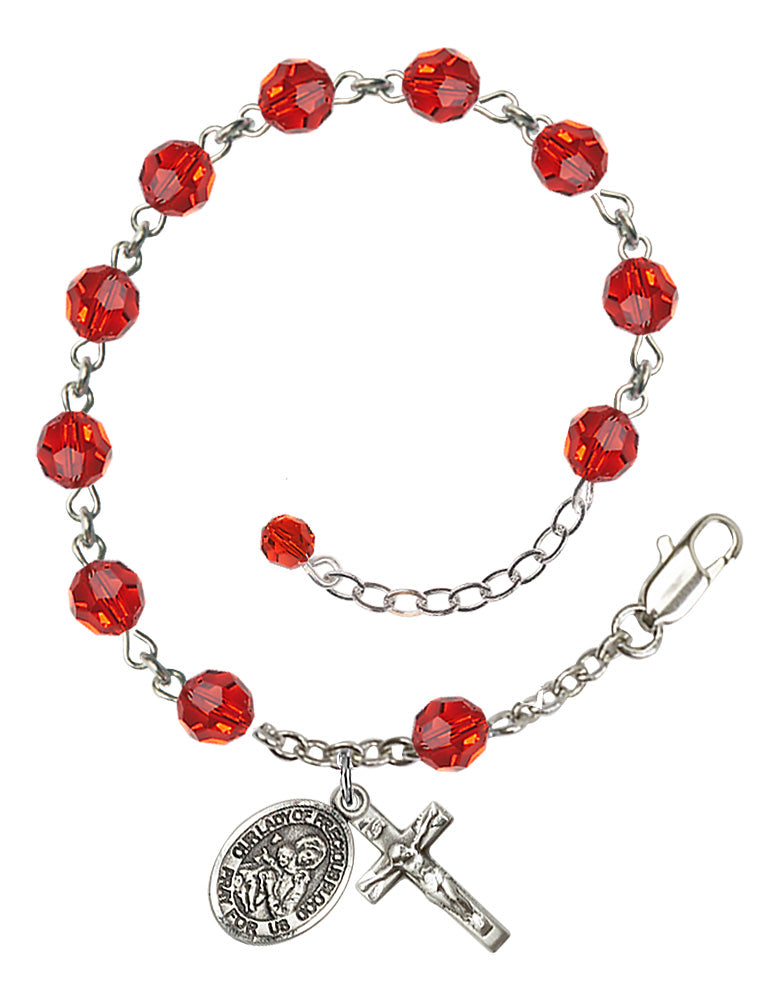 Our Lady of Precious Blood Rosary Bracelet - Sterling Silver - July - Ruby
